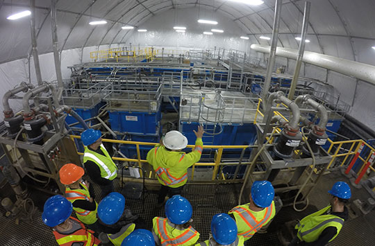 Tour of the Faro Mine interim water treatment plant.